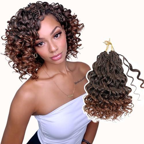 Aoisvk Prelooped GoGo Curl Crochet Hair 8 Inch Only7packs Short Curly Crochet Hair for Women Pre twisted Box Braids with Curly Ends Water Wave Beach Curls Synthetic Boho Hair Extensions Ombre Brown 1B/30