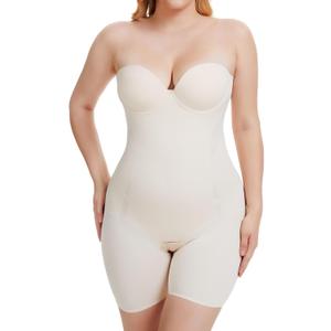 Decorus Strapless Shapewear Bodysuit For Women: Strapless Body Shaper Tummy Control - No Straps Full Body Shapewear With bra (Large, Beige)