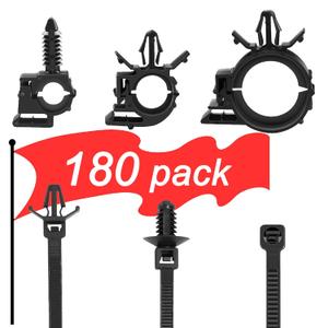 180Pcs Wire Loom Clips for Car Push Mount Zip Ties Assorted Sizes Automotive Fuel Line Cable Ties 6 Inch Wire Holder for Car Zip Ties Anchors Screw Mount Zip Tie Automotive Wiring Clip (Assortment /180Pk)