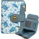 Sea Turtle Small Wallet Women RFID Blocking Bifold, Credit Card Holder, Zipper Coin Pocket, PU Leather, Cute, Compact, Travel, 4 ID Window, 14 Card Slots, Cash Purse, Ladies Woman Female Girls