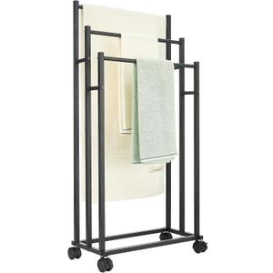 sagetta Black Free Standing Towel Racks for Bathroom 35.83" Towel Hanger and Dryer Rack Removable Pool Racks with Wheels 3 Tiers Carbon Steel Rustproof