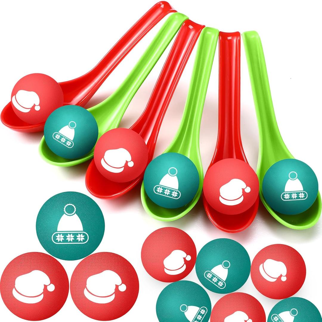 48 Pack Christmas Game for Family Party Spoon Relay Race Set Christmas Tree Santa Snowman Reindeer Ball and Spoon Race Game for Indoor Outdoor Holiday Party Gifts(Hats)