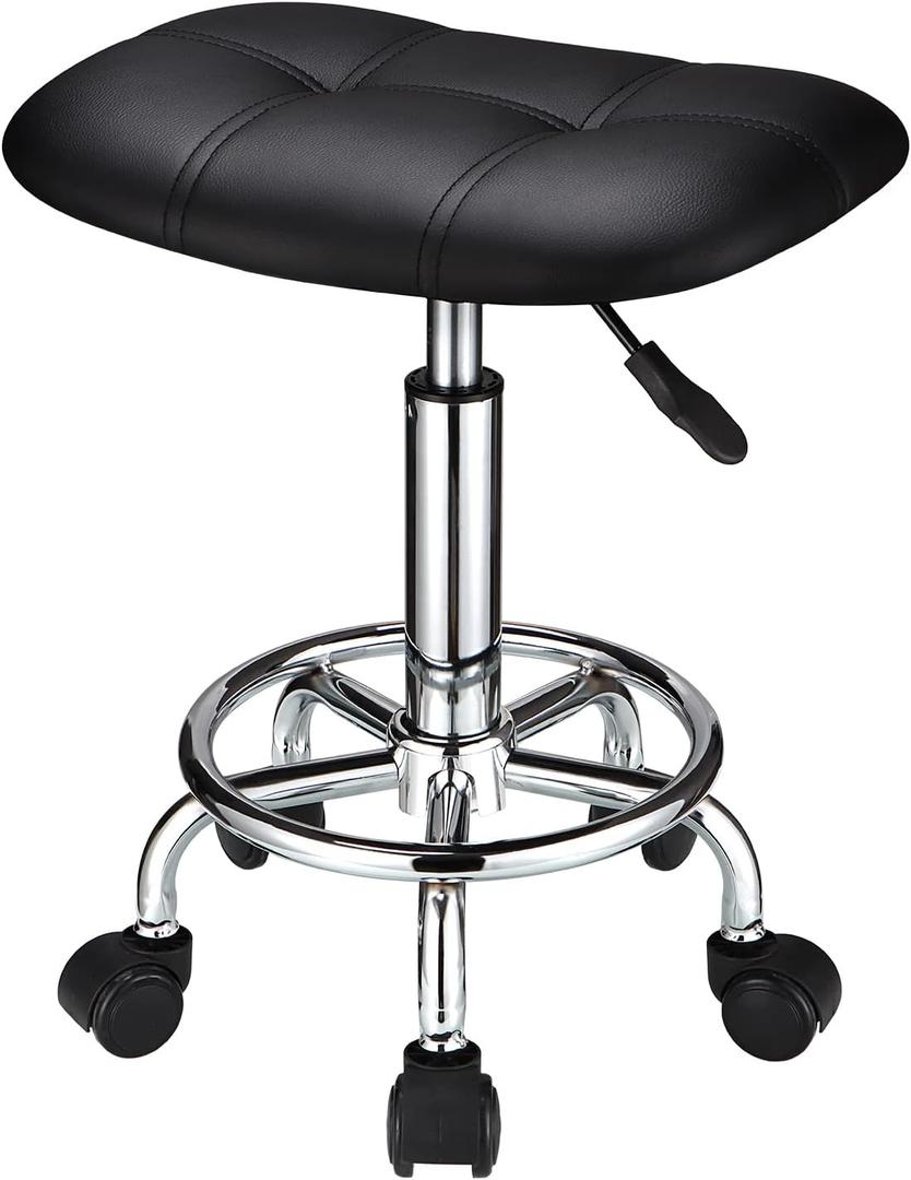 Square Rolling Stool with Wheels Height Adjustable Swivel Stools Black