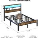 Full Bed Frame with Charging Station and LED, Metal Platform Bed