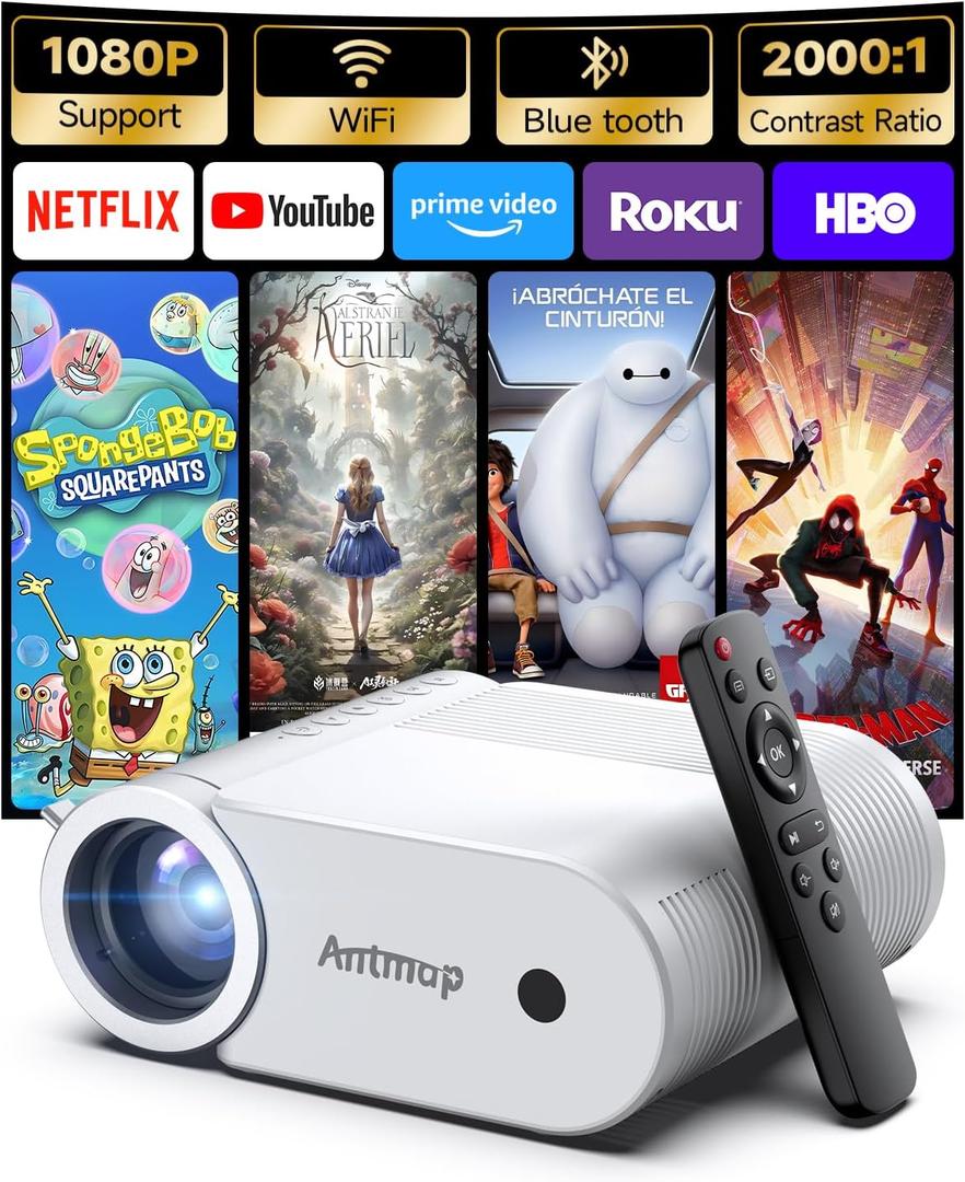 Mini Projector With WiFi and Bluetooth, 400 ANSI Portable Mini Projectors for iPhone, Native 1080P 4K Support Home Theater for Outdoor, 200 Display for Smartphone/HDMI/USB/TV Stick