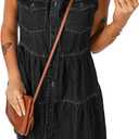 luvamia Women's Summer Sleeveless Denim Dress Button Down Knee Length Dress Faded Black Size Medium fits Size 8-10