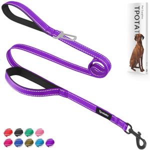 6 Foot Purple Dog Leashes for Large Medium and Small Breed Dogs That Pull,Reflective Nylon Heavy Duty Dog Leash with 2 Comfortable Padded Traffic Handles and Car Seat Belt for Walking and Training