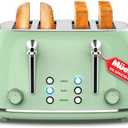 Mueller Retro Toaster 4 Slice with Extra Wide Slots Bagel, Defrost, and Cancel Function, 6 Browning Levels, Dual Independent Controls, Removable Crumb Tray and High Lift Levers, Sage Green