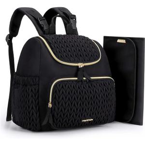 mommore Diaper Bag Small Diaper Backpack Stylish Baby Travel Backpacks with Insulated Pockets, Changing Pad, Stroller Straps