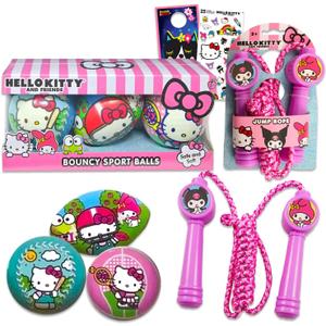 Hello Kitty Outdoor Toys for Girls, Kids - Bundle With 3 Mini Sports Balls, Jump Rope, and Stickers | Fitness Toys, Sport Playset
