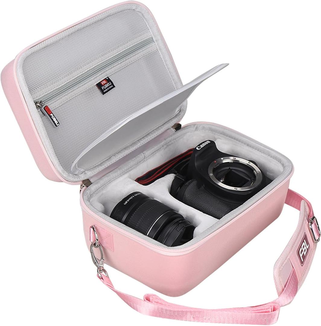 FBLFOBELI EVA Travel Storage Case for Canon EOS Rebel T7 / T8i / T5 / R50 / R100 DSLR Camera with 18-55mm Lens, Camera Protective Waterproof Carrying Bag (Case Only) (Pink)