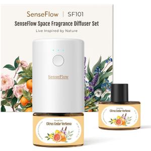 SF101 Waterless Ultrasonic Essential Oil Diffuser100% Plant-Based,120-Day Natural Air Freshener & Aromatherapy Diffuser for Home,Hotel,StudioCovers up to 100-Citrus Cedar Verbena with 30ml Fragrance Refill