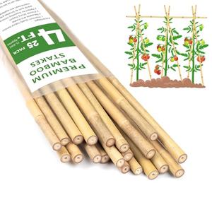 Plant Stakes 4FT, Natural Bamboo Stakes, HAINANSTRY 25Pcs Sturdy Bamboos Garden Stake, Bamboo Sticks for Plants, Beans, Indoor and Outdoor Climbing Plants, Tomato Vegetable Stakes for Garden
