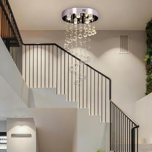 FRIXCHUR Spiral Crystal Chandelier Modern Raindrop Flush Mount Pendant Light for High Ceilings 5-Lights K9 Crystal Ball Chandeliers for Dining Room Kitchen Hallay D15.7 * H35.4
