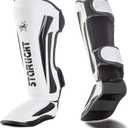 MMA Martial Arts Shin Guards  Padded, Adjustable Muay Thai Leg Guards with Instep Protection for Kickboxing/MMA Training and Sparring  Durable, Professional Equipment (Medium, White)