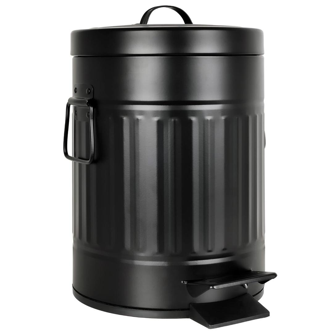 Autumn Alley Small Farmhouse Bathroom Trash Can, Pet Proof Matte Black Trash Can with Lid for Rustic Bathroom, Farmhouse Kitchen Step Waste Bin, Retro Metal Wastebasket 5L/1.3 Gal.