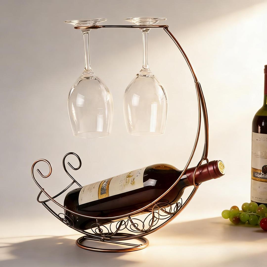 Pirate Ship Red Wine Rack Decoration, Creative Metal Wine Bottle Rack Standing Display Rack, Goblet Wine Rack for Bar & Home Decoration (Bronze)