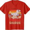 Three a Saurus Birthday T Rex 3 Year Old Dino 3rd Dinosaur T-Shirt, Red, Kids 4