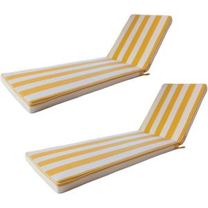Lounge Chair Cushions Set of 2 for Outdoor Furniture 74x21x2.7 inch Premium Outdoor Chaise Lounge Cushions (Yellow+White Stripes), Standard