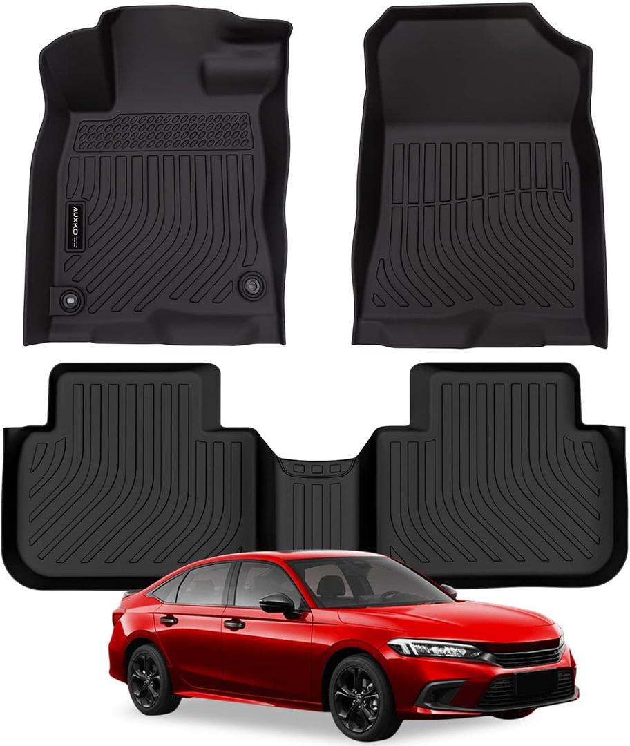 AUXKO All Weather Floor Mats for Honda Civic 2026 2025-2022 Sedan Hatchback Si(Include Sport|2nd Row with&w/o USB Port|Not for Hybrid) Acura Integra 2023-2026 Liners All Season Odorless Anti-Slip