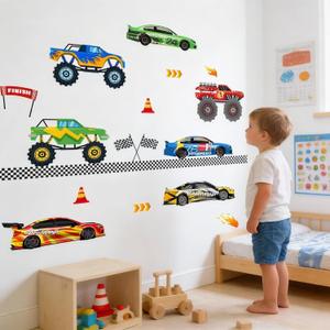 Car Wall Decals for Boys Kids: Racing Cars Theme Peel and Stick Removable Vinyl Wall Stickers for Boys Room Kids Bedroom Walls Decor Ages 1-12 Years