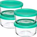 Anchor Hocking 2 Cup Glass Storage Containers with Lids, Set of 4 Glass Food Storage Containers with Mint SnugFit Lids (Mixed Blue)