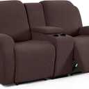 TAOCOCO Loveseat Recliner Cover with Middle Console, Stretch Loveseat Cover for 2 Seat Recliner Couch, Jacquard Reclining Sofa Covers Loveseat Slipcover Furniture Protector, Dark Coffee