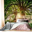 XMPMBM-Sunshine Forest backsplash Decorative Wallpaper Large Tree Bedroom Bathroom wall Mural- W 154" X H 105"112 Square Foot