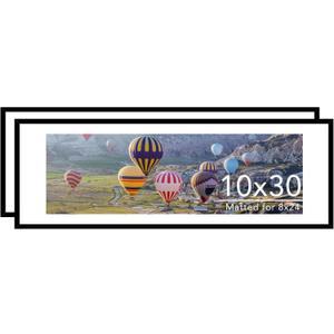 JCJMY 10x30 Picture Frame with 8x24 Mat Set of 2, Display Photo 8x24 with Mat or 10 x 30 Without Mat, Wall Hanging Large 10 by 30 Poster Frame with Plexiglass, 2 Pack, Black