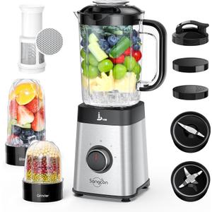 Sangcon Blenders for Kitchen - Smoothie Blender - Personal Blender Combo for Kitchen, Blender for Shakes and Smoothies, Grinding & more, 40 oz Jar & 17oz Cup with To-Go Lid
