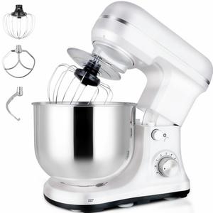 MURENKING Stand Mixer 5-QT, 6+P Speed Tilt-Head Food Mixer 300W Dough Mixer with Stainless Steel Bowl,Dough Hook,Flat Beater&Whisk Electric Kitchen Mixer for Household Baking, Anti-Slip(Pearl White)