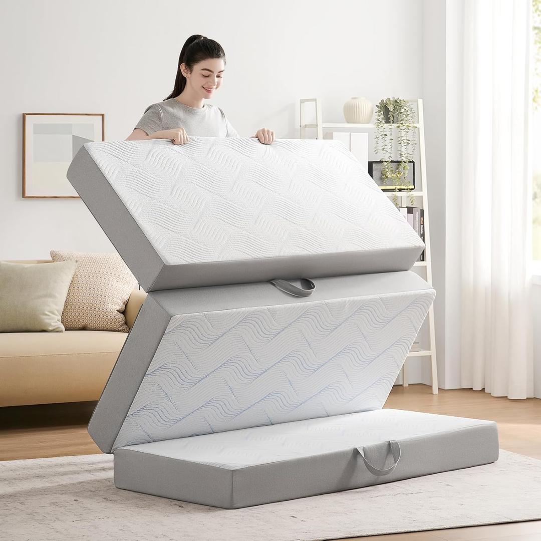 Folding Mattress Twin, 4 Inch Memory Foam Foldable Mattress Twin, Trifold Mattress with Breathable & Washable Cover, Portable Mattress for Guest Bed, 75"x38"x4"