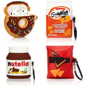 (4Pack) Case for AirPods 2nd/1st Generation(2019/2016) Earbuds, Suublg Silicone Case Protective Cover with Cute Cartoon Skin Design for AirPods 1/2, with Carabiner (Dori+Goldfh+Donut+Nutella)