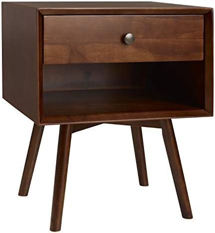 Walker Edison Mid Century Modern Wood Nightstand Side Table Bedroom Storage Drawer and Shelf Bedside End Table, 1 Drawer, Walnut