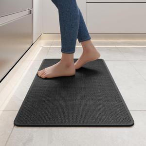 YDKGL Kitchen Mats for Floor, Super Absorbent Kitchen Rugs Non Slip Washable, Soft Imitation Linen Braided Kitchen Runner Rug, Standing Mat Kitchens Sink Mat, Easy to Clean, Black 17x30