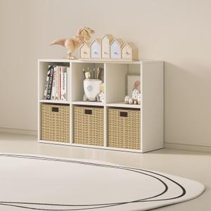 Wood Cube Storage Organizer Closet Cabinet for Living Room Bedroom Study Shelf Bookcase Wooden Floor Standing Open Bookshelf for Kids Home Office Display Storage Cabinet (White, 6-Cube, 11.81in)