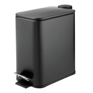 mDesign 1.3 Gallon Rectangular Slim Metal Trash Can w/ Foot Pedal, Easy-Close Lid, Narrow Wastebasket, Garbage Container Bin - Bathroom, Bedroom, Kitchen, Home Office, Removable Liner- Soft Brass