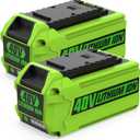 2-Pack 40 Volt 6500mAh Replacement for Greenworks 40V Battery 29472 29462 Compatible with Greenworks 40V G-MAX Battery 2901319 LB408 BAF704