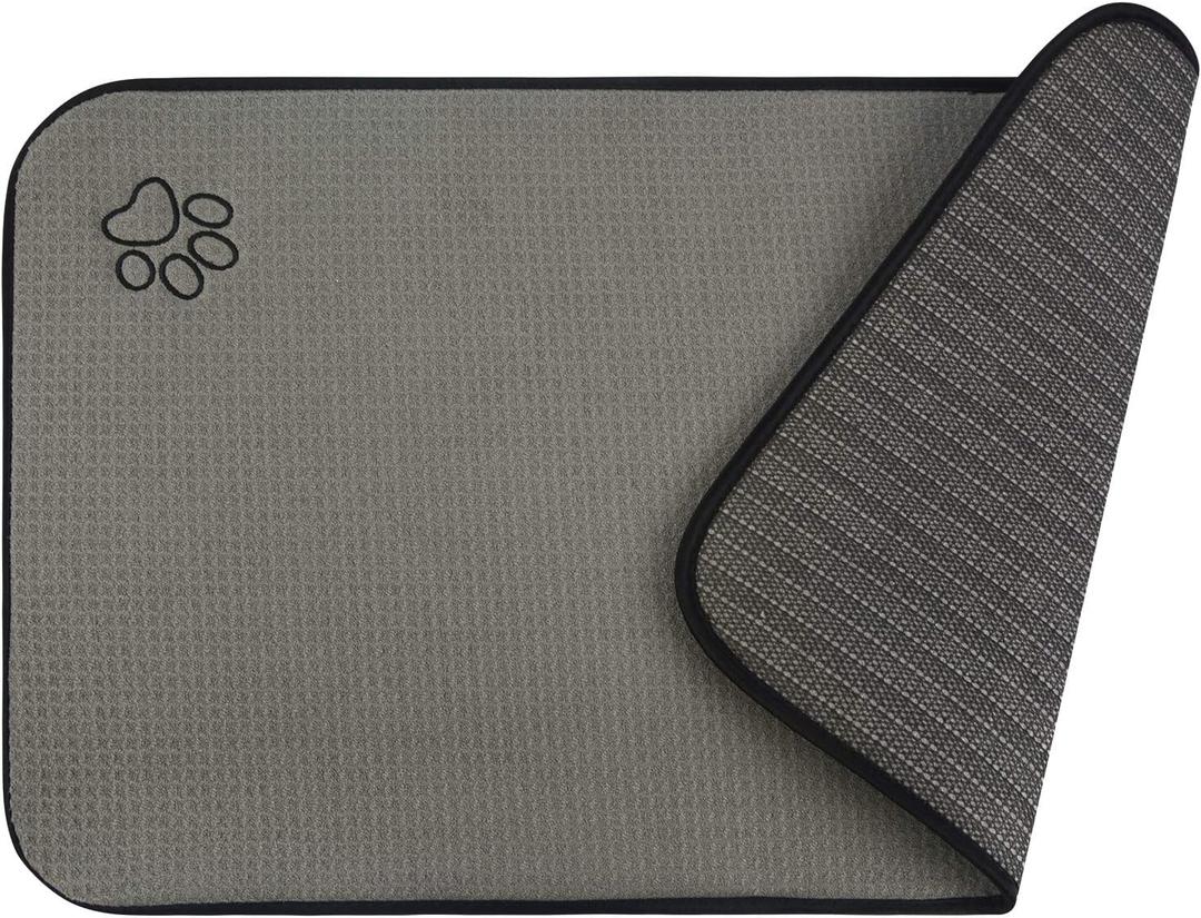 SINLAND Microfiber Pet Bowl Mat Dog Cats Feeding Mats for Food and Water Dish Drying Mat with Anti-Skid Backing 14.2Inch x 24Inch Grey
