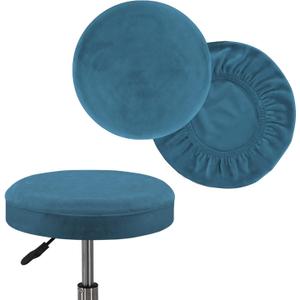 Turquoize 2 Pack Bar Stool Covers Round Stool Covers with Elastic Bands Bar Stool Seat Covers Slipcover Washable Stool Cushion Covers Feature Stretch Thick Fabric, Dia 12"-14", Medium, Peacock Blue
