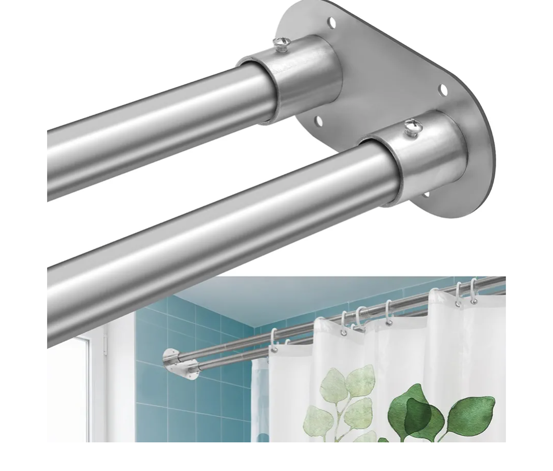 Double Shower Curtain Rod 28 to 75 Inches Elegant Double Shower Rod Adjustable Wall Mounted Double Shower Curtain Pole for Bathroom (Silver, 28 to 75")