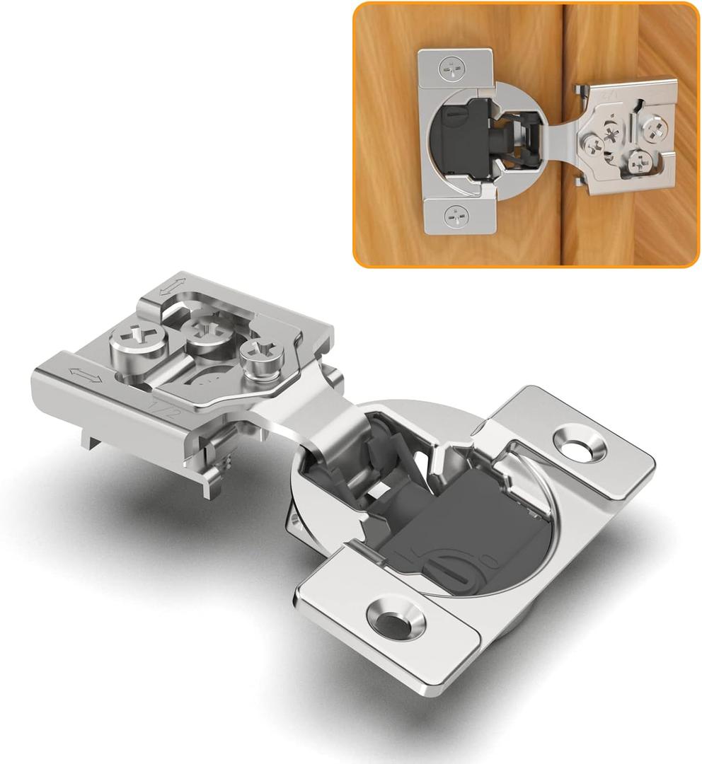 20 Pack 1/2" Overlay 4D Soft Close Concealed Hinges for Face Frame Door, Adjustable Closing Speed, Smooth Slow Self Close Hinges, Satin Nickel, 105 Open Angle Stainless Steel Cabinet Hinges (1/2 inch Overlay)