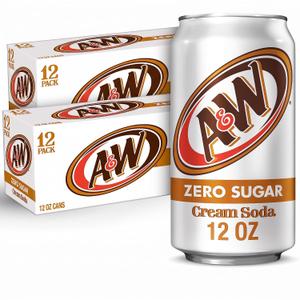 A&W Cream Soda, Zero Sugar | 12 fl. oz. Cans | 12 Pack | Pack of 2