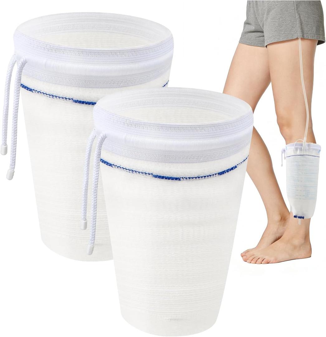 Catheter Leg Bags Holder with 2PCS, Catheter Stabilization Device for Men or Women, Drawstring Design to Secure Urine Bags for Legs(Medium Size)