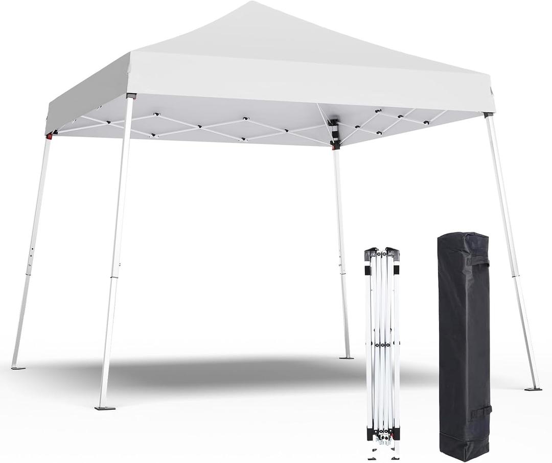 10x10 Pop Up Canopy, 300D Silver Coated White Fabric Outdoor Gazebo, Beach Tent Slant Legs with Storage Bag,Easy Up Sun Shade Shelter Tents with 8x8 Top Cover for Patio,Party