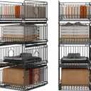 Metal Drawer Organizer for Closet with Sliding Rail, Metal Bbasket Storage Drawers for Wardrobe, Stackable Wire Bins for Clothing and Accessories-Black-4-Pack
