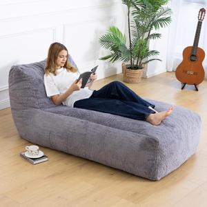 Giant Bean Bag Chair for Adults (59"x34"), Big Faux Fur Plush Bean Bag Lounger, Large Memory Foam Lounger Chair with Pockets for Living Room, Bedroom & Dorm (Grey)