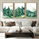 ANHUIB Extra Large Forest Wall Art Green Mountain Wall Decor Set of 3 for Living Room Bedroom Dining Room 24x36 Inch