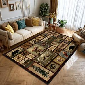 Cabin Rustic Area Rug 4x6 Living Room Rug,Deer Country Wildlife Bear,Vintage Area Carpets for Bedroom,Ultra-Thin Washable Throw Rugs Entryway Indoor Non Slip Accent Floor Mats for Dining Room,Laundry