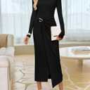 ZESICA Women's 2026 Spring Long Sleeve Bodycon Dress Mock Neck Wedding Guest Cocktail Party Long Midi Dresses (Black, S)